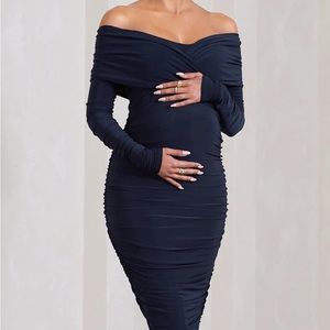 Navy Ruched Maternity Dress